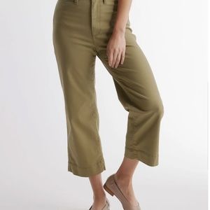 Quince Stretch Cotton Twill Wide-Leg Crop Pant in Olive, Size 29